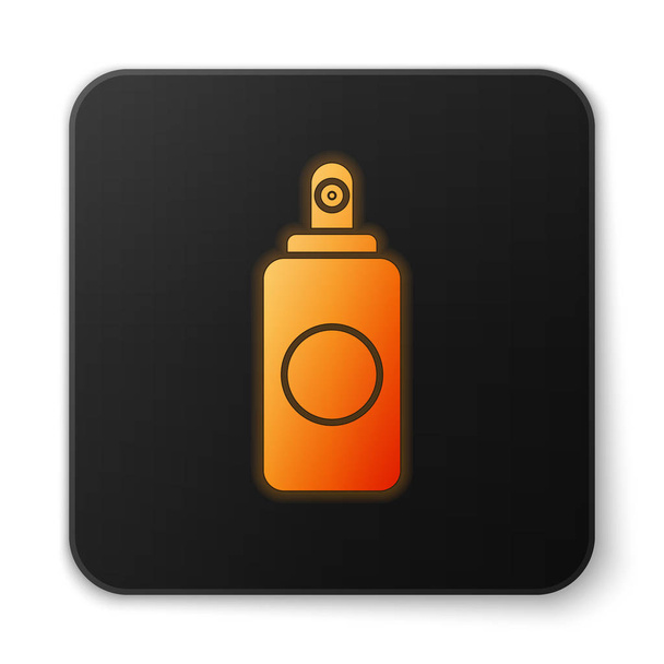 orange leuchtende Neon-Spraydose für Lufterfrischer, Haarspray, Deo, Schweißschutzsymbol isoliert auf weißem Hintergrund. schwarzer quadratischer Knopf. Vektorillustration - Vektor, Bild