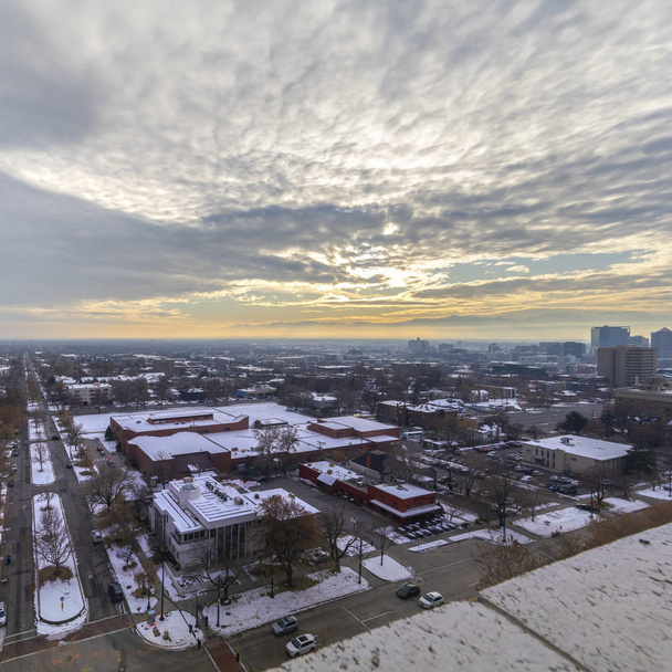 Square Panorama rooftop view of Salt Lake City with snow - Photo, Image
