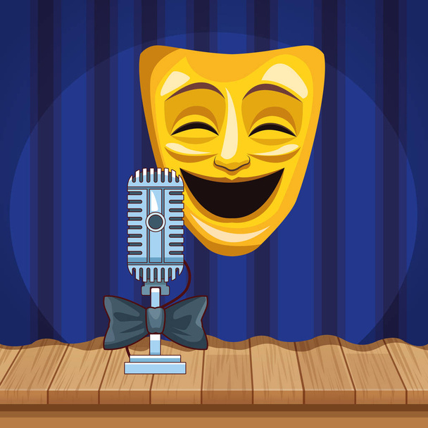 comedy theater mask bow tie microphone stand up comedy show - ベクター画像