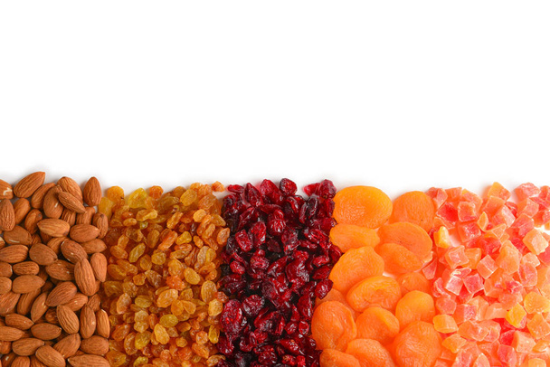 Mix of dried fruits and nuts. Apricot, raisin, cranberry, dates  - Fotó, kép