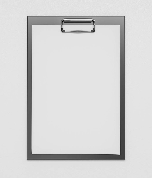 plastique noir et presse-papiers avec feuille de papier vierge isolé sur fond blanc illustration de rendu 3d
 - Photo, image