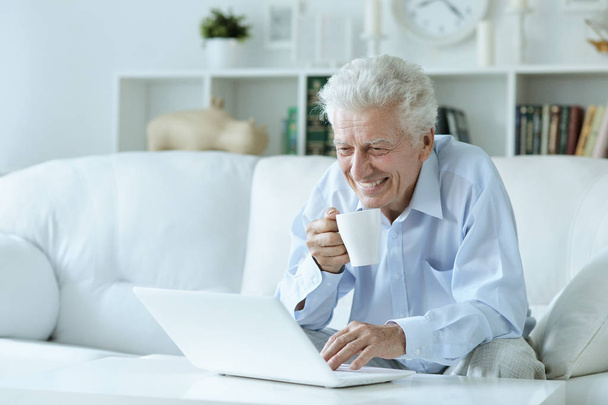  senior man using laptop  at home - Foto, Imagem