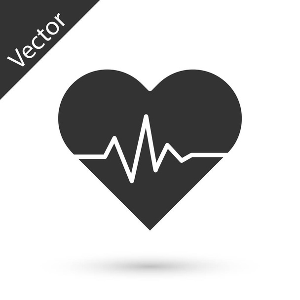 Γκρίζο εικονίδιο καρδιακού ρυθμού απομονώνονται σε λευκό φόντο. Σημάδι καρδιάς. Εικονίδιο παλμού. Καρδιογράφημα. Εικονογράφηση διανύσματος - Διάνυσμα, εικόνα