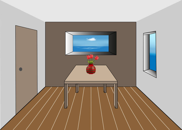 Перспективный вид на интерьер гостиной
 - Вектор,изображение