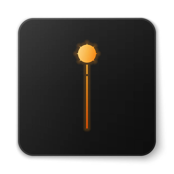 Oranje gloeiende neon Middeleeuwse geketende foelie bal pictogram geïsoleerd op witte achtergrond. Middeleeuws wapen. Zwarte vierkante knop. Vector Illustratie - Vector, afbeelding