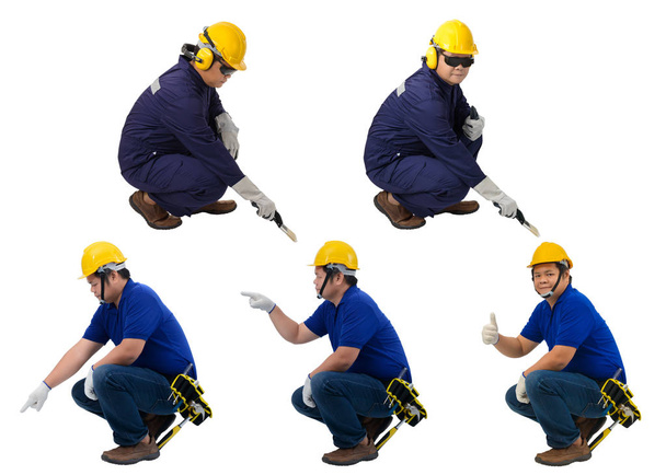 kolekční sada stavebních dělníků v modrém tričku s Pr - Fotografie, Obrázek
