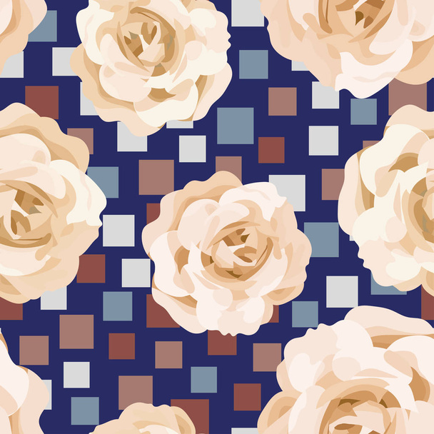 Beige roses seamless pattern square background - Vetor, Imagem