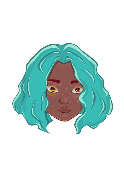 Chica de piel oscura con el pelo azul y hermosos ojos
 - Foto, imagen