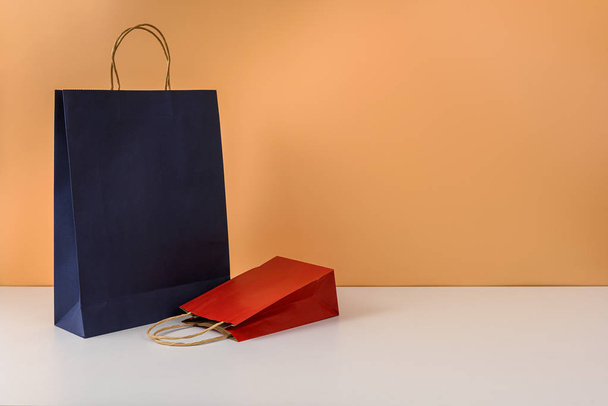 mockup of blank craft package or colorful paper shopping bag wit - Foto, Imagem