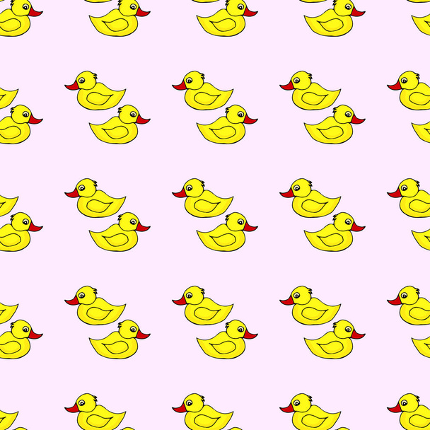 seamless pattern. Hand-drawn vector illustration of a yellow rubber duck for bath and spa icon. - Вектор, зображення