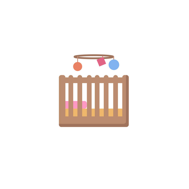 Icono de cama de bebé. icono de la cuna bebé. Ilustración plana del icono de la cama de bebé sobre fondo blanco
 - Vector, imagen