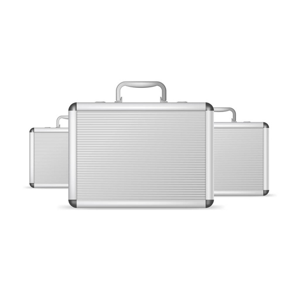 Realistic 3d Detailed Blank Aluminum Suitcase Set. Vector - Вектор,изображение
