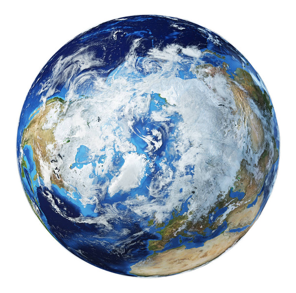 Pozemská koule 3d ilustrace. Pohled na severní pól. - Fotografie, Obrázek