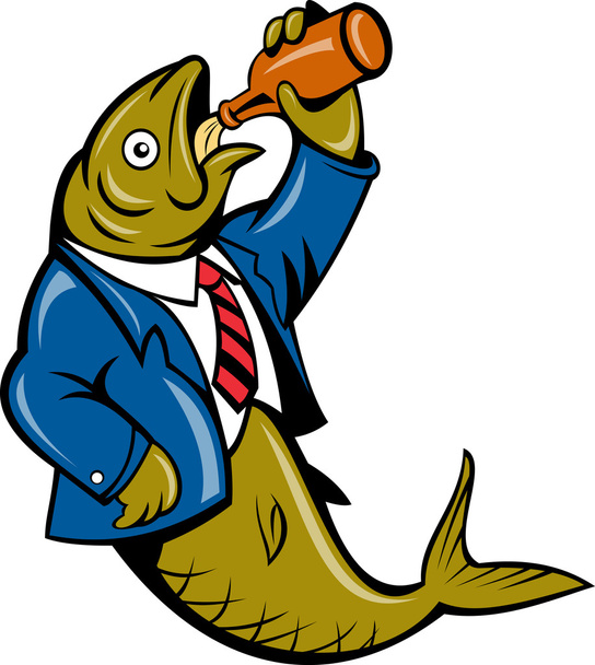 Мультфильм Рыба-сельдь деловой костюм пить пиво
 - Вектор,изображение