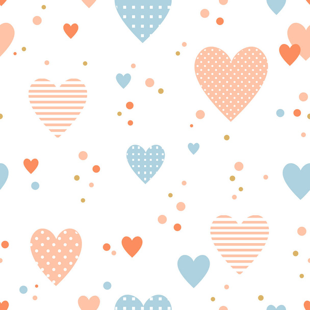 Seamless vector pattern with hearts in patchwork style. - Vector, Image