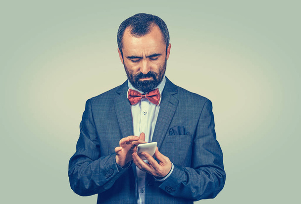 businessman using new smartphone connected browsing internet  - Photo, Image