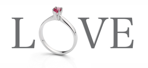 Love Engensment Ring Illustration on White Background Featuring a Pink Tourmaline Solitaire Ring - Фото, зображення