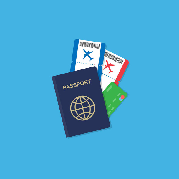Векторный паспорт с билетами и кредитной картой внутри
. - Вектор,изображение