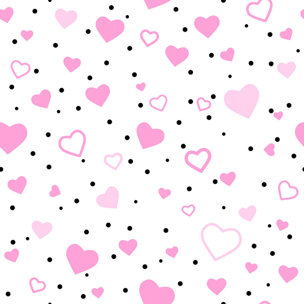 Verschiedene rosa und rote Herzen werden wiederholt. nahtloses Muster für Valentinstag, Muttertag, Geburtstag, Hochzeit, Geburt eines Kindes. - Vektor, Bild