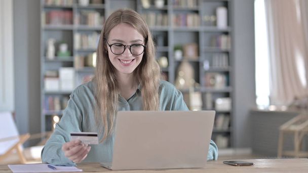 The Portrait of Young Woman Making Online Payment by Credit Card - Photo, Image