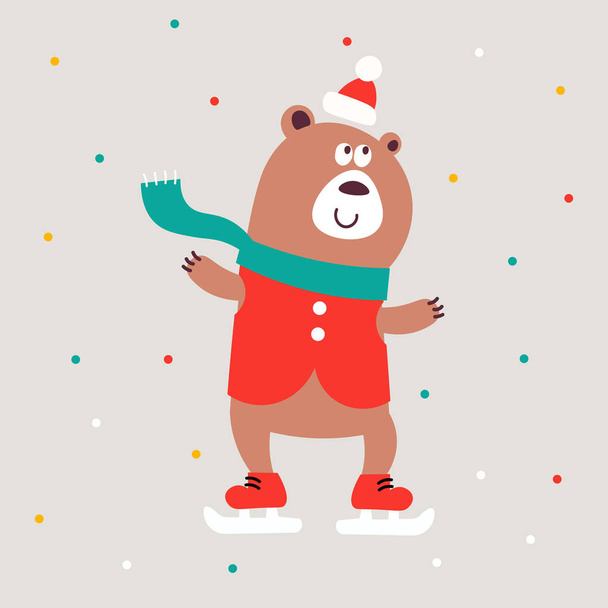 Vettoriale cartone animato Natale orso illustrazione isolata su sfondo grigio. Inverno animale carino
 - Vettoriali, immagini