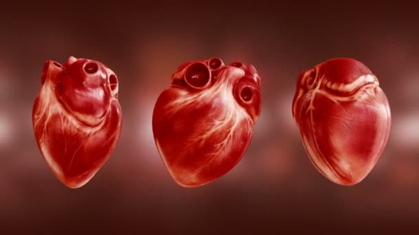 3 aanzicht. Anatomie van het hart. 3D-weergave animatie van een kloppend menselijk hart met alfa-kanaal. - Video