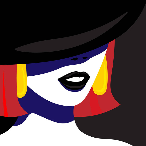 Girl in hat in pop art style fashion woman. Vector graphics - Vector, Imagen