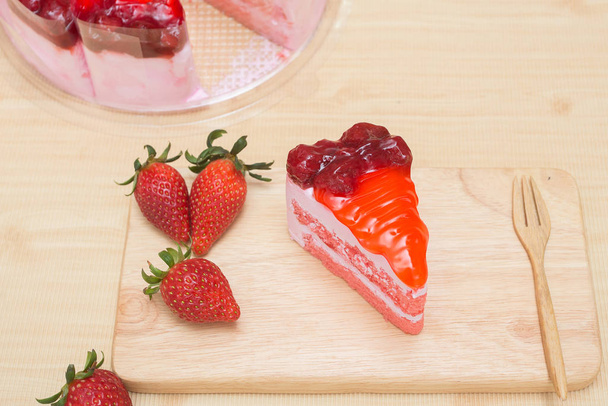 Strawberry cake and Strawberry sauce topping - Photo, image