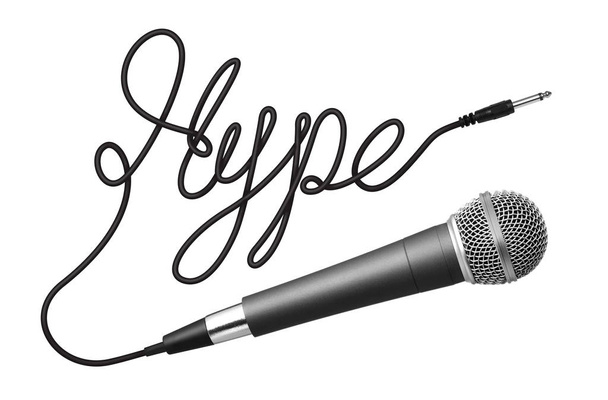 Hype woord gemaakt van kabel en microfoon - Foto, afbeelding