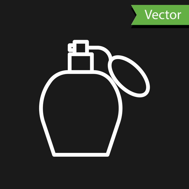 weiße Linie Parfüm-Symbol isoliert auf schwarzem Hintergrund. Vektorillustration - Vektor, Bild