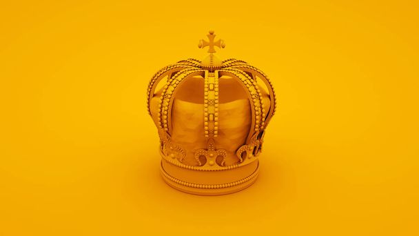 Βασιλικό χρυσό στέμμα σε κίτρινο φόντο. Minimal ιδέα έννοια, 3D εικονογράφηση - Φωτογραφία, εικόνα