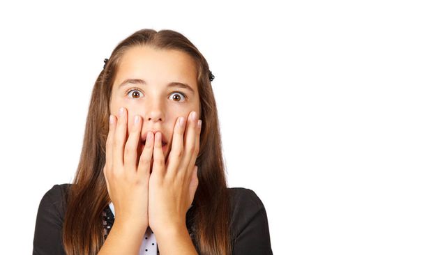 vyděšený dospívající dívka zakrývající její ústa s rukama - Fotografie, Obrázek