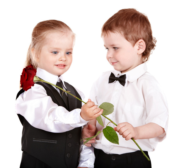 Children in business suit with rose. - Фото, зображення