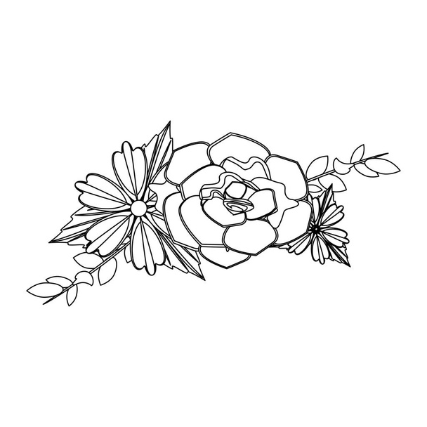 flowers tropical spring floral cartoon in black and white - Вектор,изображение