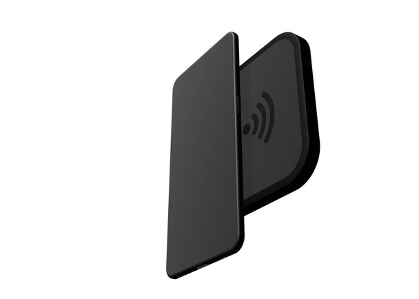 Smartphone,  Mobile Phone,  Back. Mock Up. 3D Render. Wireless Charger - Фото, изображение