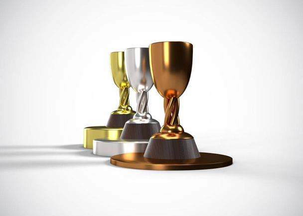 Trofeje. Gold Silver Bronze Awards 3d Render - Fotografie, Obrázek