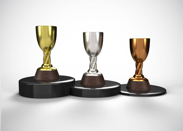 Troféus. Ouro Prata Bronze Prêmios 3D Render
 - Foto, Imagem