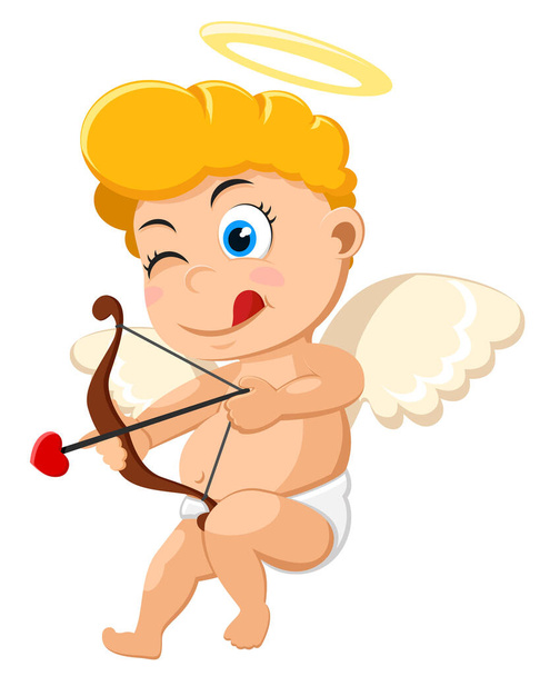 Cupid takes aiming to shoot a bow on a white background. Valentines day - Wektor, obraz