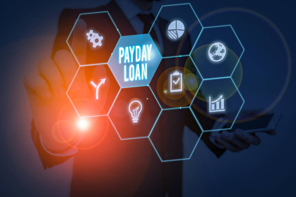 Sinal de texto mostrando Payday Loan. Foto de negócios mostrando algo emprestado ou mobilado sob condição de ser devolvido
 - Foto, Imagem