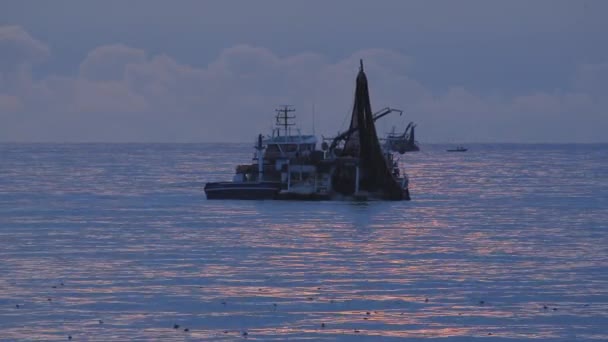Egy halászhajó halászik a tengerben.. - Felvétel, videó