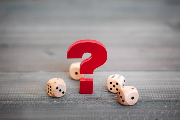 Red Question mark with Wooden Dice  - Photo, Image