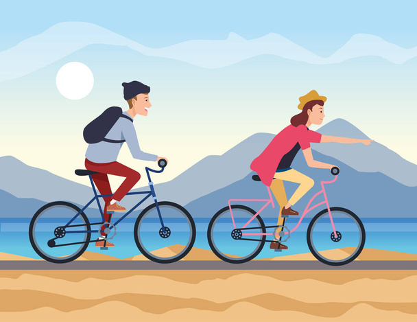 Молода пара подорожує на велосипедах
 - Вектор, зображення