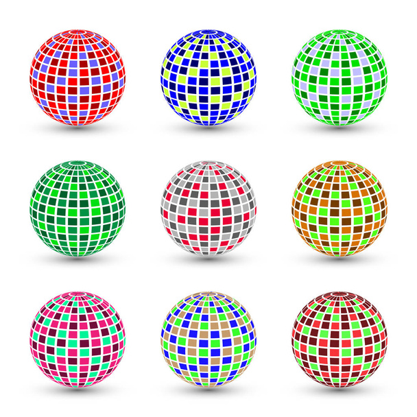 Flat Disco Ball Collectie geïsoleerd op witte achtergrond - Vector, afbeelding