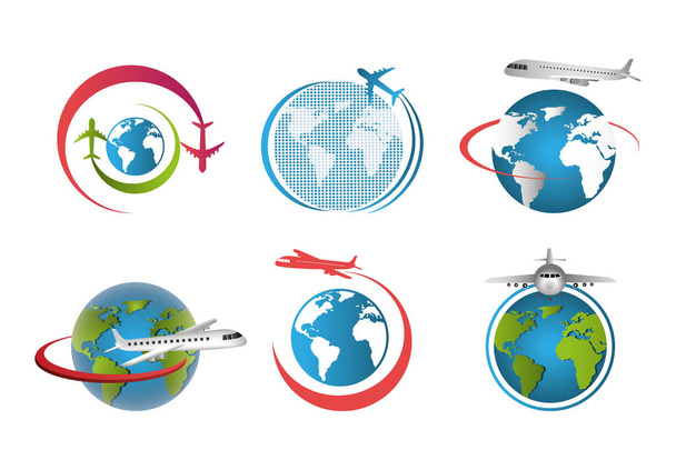 набір літаків, що літають по всьому світу
 - Вектор, зображення