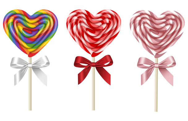 set heart shaped lollipops for valentine's day - Vector, Image