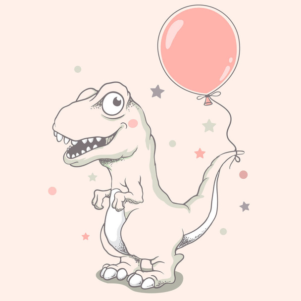 Cute baby dinosaur with balloon - ベクター画像