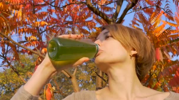 Woman is disappointed of the green drink, spirulina, chlorella, it is tasteless and disgusting. The inconveniences of healthy lifestyle and detox. - Footage, Video