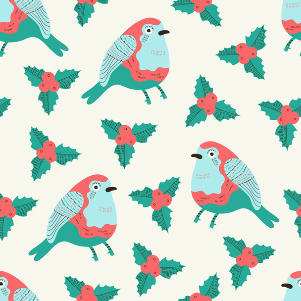 Christmas bird seamless pattern - Vector, afbeelding