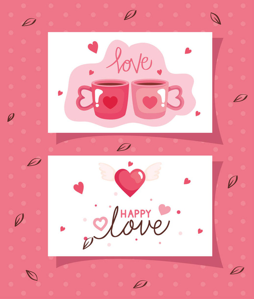 cards of happy valentines day with decoration - Διάνυσμα, εικόνα