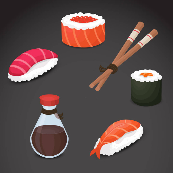 Sushi realistic vector icons on neutral background. - Vektori, kuva